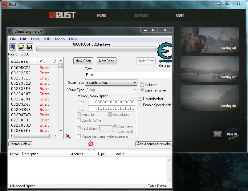 Rust CheatEngine attached