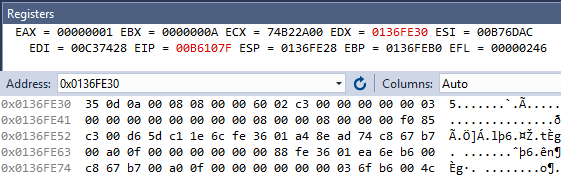 edx register and memory view
